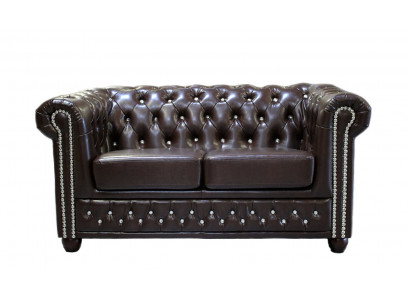 Classic Elegant Two-Seater Chesterfield Furniture Couch Textile Sofa Design Brown