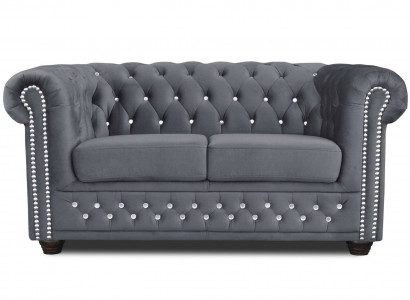 Chesterfield textile couch upholstery 2-seater sofas couches black two-seater new