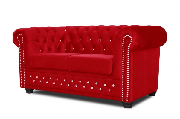 Chesterfield Textile Couch Upholstered 2-Seater Fabric Sofas Couches Red Two-Seater