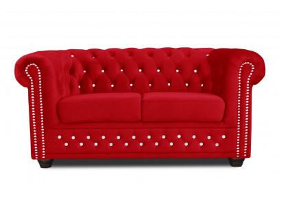 Chesterfield Textile Couch Upholstered 2-Seater Fabric Sofas Couches Red Two-Seater