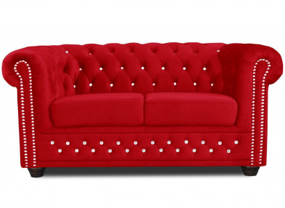 Chesterfield Textile Couch Upholstered 2-Seater Fabric Sofas Couches Red Two-Seater