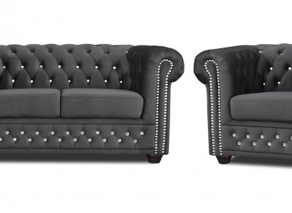 Chesterfield Textile Couch Upholstered 2-Seater Fabric Sofas Couches Loveseat Black