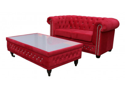 Chesterfield Textile Couch Upholstery 2-Seater Fabric Sofas Loveseats Two-Seater Red