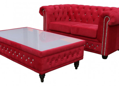 Chesterfield Textile Couch Upholstery 2-Seater Fabric Sofas Loveseats Two-Seater Red