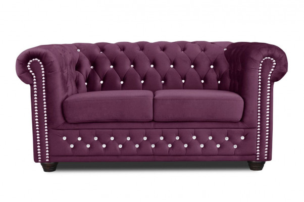 Chesterfield Textile Couch Upholstered 2-Seater Fabric Sofas Couches Purple Two-Seater