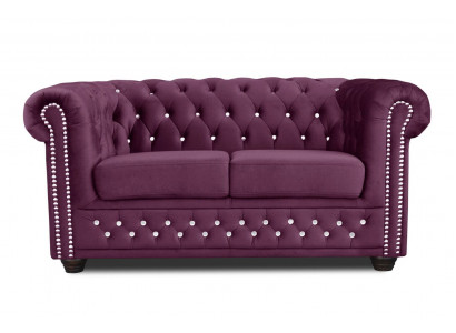 Chesterfield Textile Couch Upholstered 2-Seater Fabric Sofas Couches Purple Two-Seater