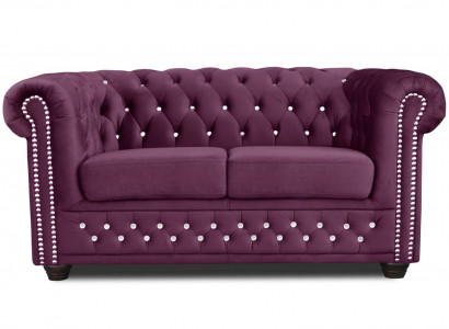 Chesterfield Textile Couch Upholstered 2-Seater Fabric Sofas Couches Purple Two-Seater