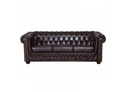 Modern three-seater faux leather sofa, cozy elegant Chesterfield