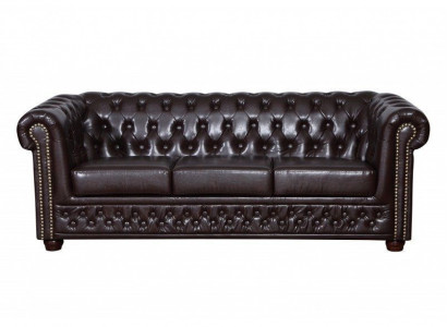 Modern three-seater faux leather sofa, cozy elegant Chesterfield