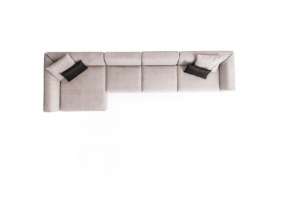 Beige L-shaped corner sofa living room couch textile designer modern