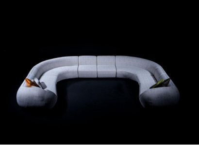 Villa Sofa Corner Sofa L-Shaped Design Upholstered Sofa Style Textile Living Landscape Gray