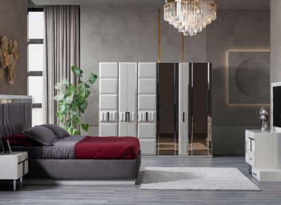 Bedroom set Italian style furniture bed wardrobe bedside table 5-piece.