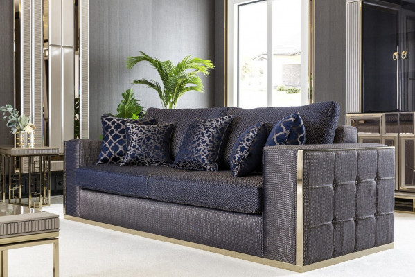 Sofa 3-Seater Blue Living Room Design Style Furniture Modern Sofas Elegant New