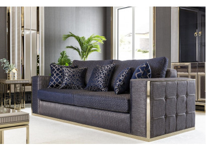 Sofa 3-Seater Blue Living Room Design Style Furniture Modern Sofas Elegant New