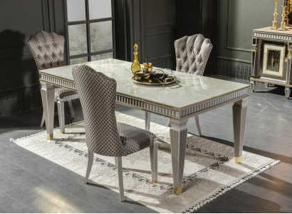 Dining Room Set White Dining Table Metal Luxury 4x Chairs Elegant Design New 5-piece.