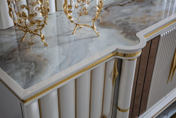 Dining Room Set White Sideboard Mirror Modern Luxury Design Elegant New 2-piece.