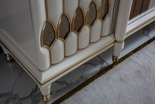 Dining Room Set White Sideboard Mirror Modern Luxury Design Elegant New 2-piece.
