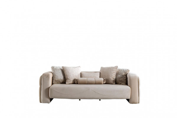 Sofa 3 Seats Beige Furniture Living Room Chesterfield Upholstery Fabric Luxury New