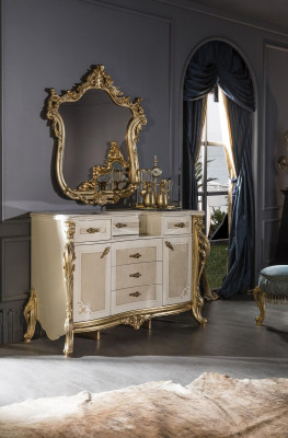 Bedroom set beige dresser elegant mirror modern luxury design new 2-piece.
