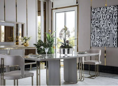 Dining Room Set Beige 2x Chairs Luxury Dining Table White Elegant Metal 3-piece.