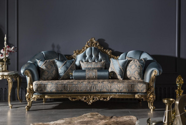3-seater blue sofa upholstered sofa living room elegant design classic luxury new