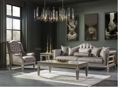 Living Room Set Gray Sofa Set Coffee Table Armchair Elegant Side Table 4-piece.