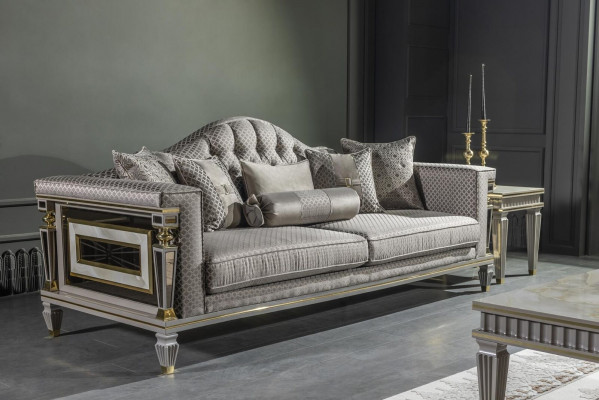 Living Room Set Gray Sofa Set Coffee Table Armchair Elegant Side Table 4-piece.
