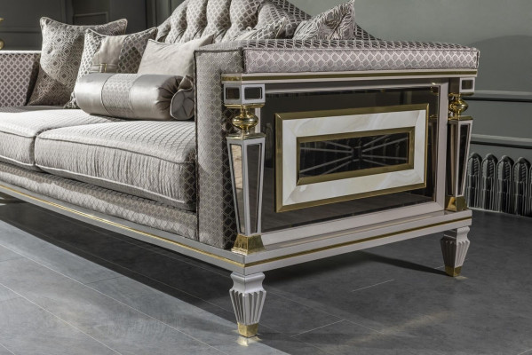 Living Room Set Gray Sofa Set Coffee Table Armchair Elegant Side Table 4-piece.