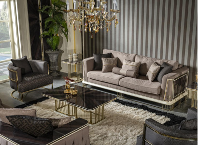 Living room set brown sofa suite armchair side table coffee table new 5-piece set.