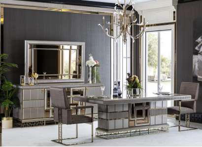 Dining Room Set, Gray Wood Dining Table, Beautiful, 4x Chairs, Modern Elegant Design, 5-piece.
