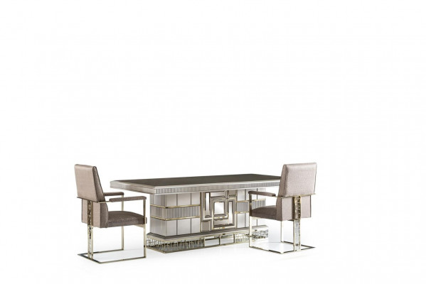 Dining Room Set, Gray Wood Dining Table, Beautiful, 4x Chairs, Modern Elegant Design, 5-piece.