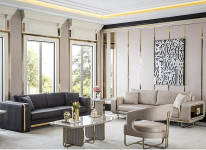 Living Room Set White Sofa Suite 2x Side Tables Armchair Coffee Table Luxury 6-piece Set.
