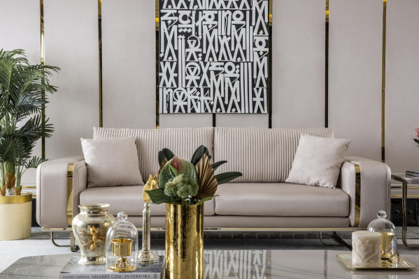Living Room Set White Sofa Suite 2x Side Tables Armchair Coffee Table Luxury 6-piece Set.