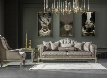 Living Room Set Gray Sofa Set Elegant Armchair Modern Side Table New 3-piece
