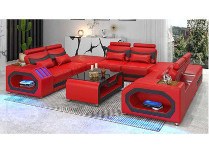 Design living landscape large sofa XXL U shape corner sofa leather sofa red LED