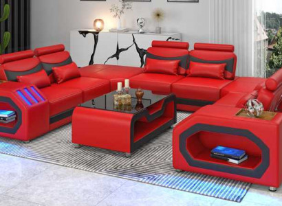 Design living landscape large sofa XXL U shape corner sofa leather sofa red LED