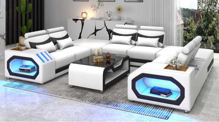 Design living landscape large sofa XXL U shape corner sofa leather sofa red LED