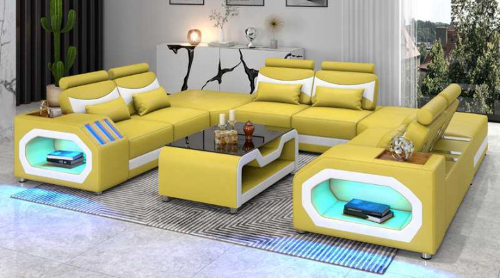 Design living landscape large sofa XXL U shape corner sofa leather sofa red LED