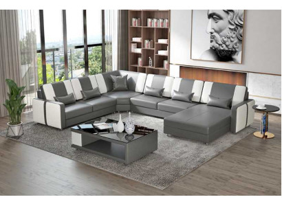 Large Living Landscape Sofa Corner Sofa U Shape Gray Faux Leather XXL Modern
