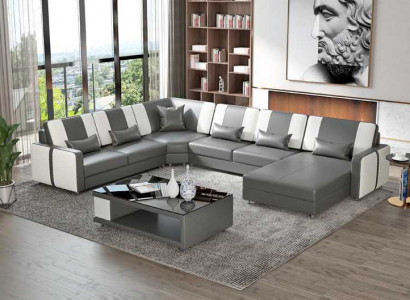 Large Living Landscape Sofa Corner Sofa U Shape Gray Faux Leather XXL Modern