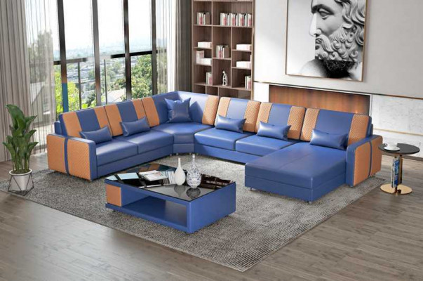 Large Living Landscape Sofa Corner Sofa U Shape Gray Faux Leather XXL Modern