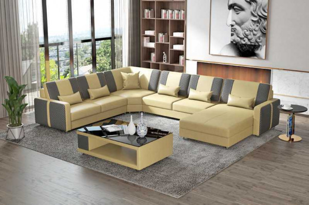 Large Living Landscape Sofa Corner Sofa U Shape Gray Faux Leather XXL Modern