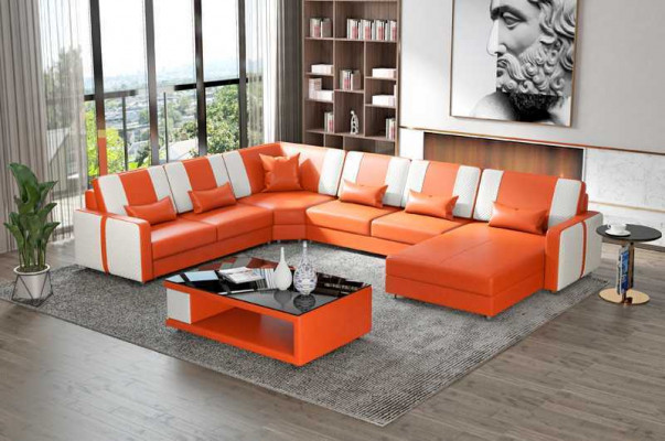 Large Living Landscape Sofa Corner Sofa U Shape Gray Faux Leather XXL Modern