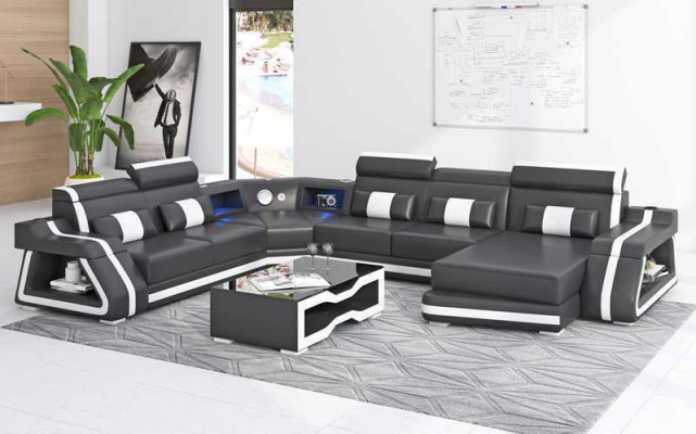 Modern sectional sofa U-shape large leather sofa brown sofas