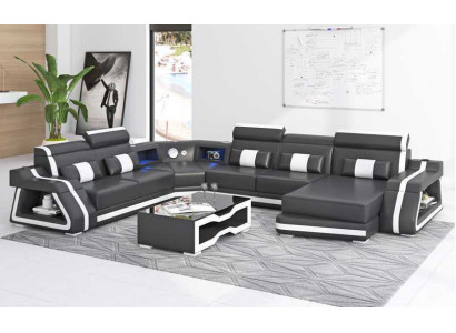 Large corner sofa living landscape XXL sofa U-shaped leather sofa black sofas