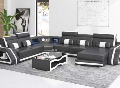 Modern sectional sofa U-shape large leather sofa brown sofas