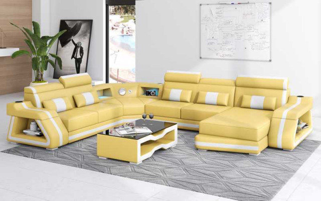 Modern sectional sofa U-shape large leather sofa brown sofas