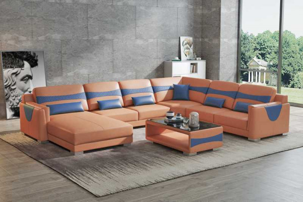 Large sectional U-shaped sofa, corner sofa, leather sofa, gray faux leather, new