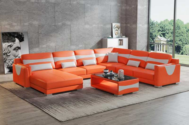 Large sectional U-shaped sofa, corner sofa, leather sofa, gray faux leather, new