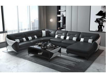 Large living landscape sofa U-shaped corner sofa leather sofa black faux leather